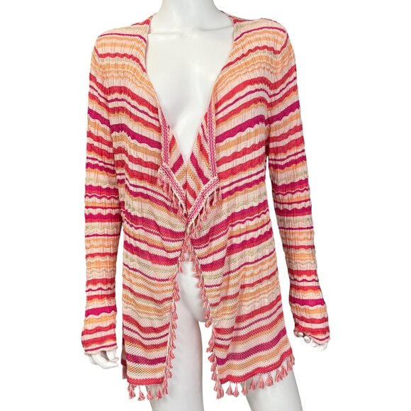 Chicos Womens Open Front Striped Cardigan Size M 1 Multicolor Lightweight - Picture 1 of 4